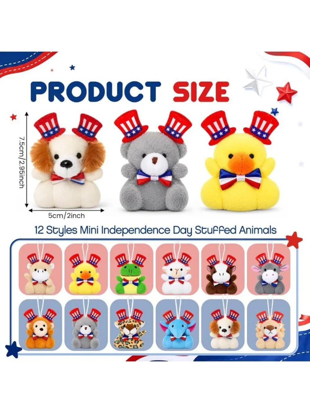 36 Pcs Mini Patriotic Stuffed Animals - 4th of July Plushies & Keychains